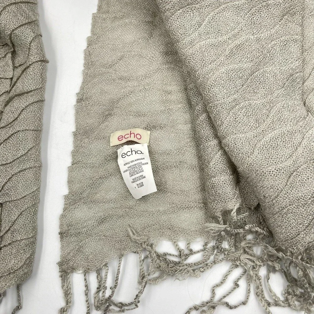 Echo Unisex Acrylic Fringe Scarf  Beige  90 in X 25 In